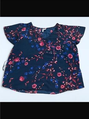Elle Navy Floral Blouse with Pink and Blue Accents